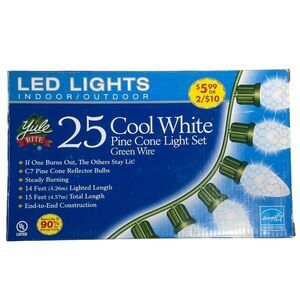 Yule Rite 25 Pine Cone String Lights Cool White Indoor Outdoor Total Length 15ft